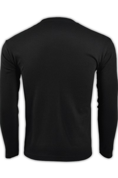 SKLST011 black 005 long sleeved men' s T shirt 00101-LVC tailor made make pure plain color tee shirts long sleeved with elastic force and spandex fit high breathability breathable tee supplier company price front view